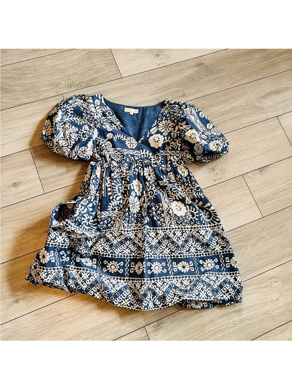 Caroline Constas Boho Babydoll in Blue Floral Batik Dress M - Picture 5 of 6